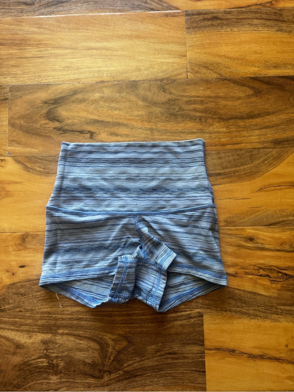 lululemon athletica Light Blue Striped High-Waist Bike Shorts
